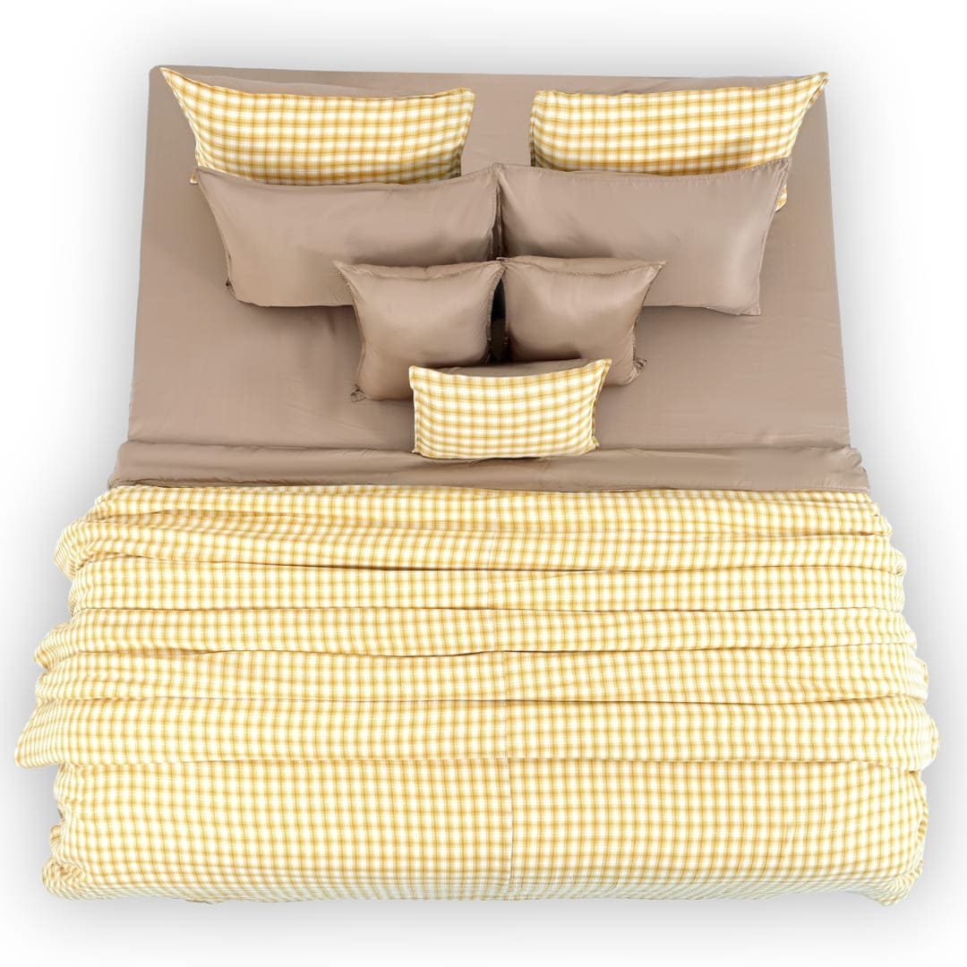 Linen Blend AC Comforter With 2 Pillow Cases and 1 Breakfast Pillow - Maple