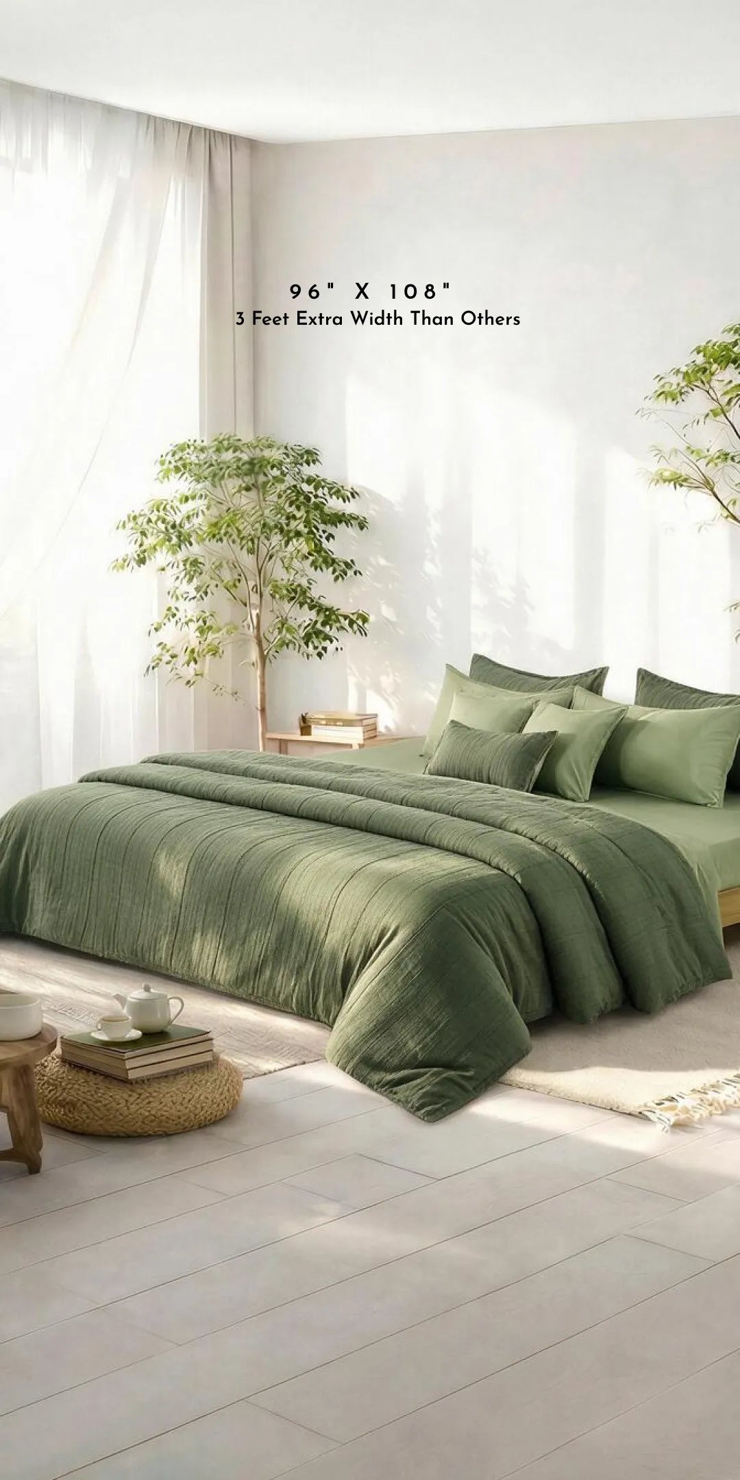 Linen Blend AC Comforter With 2 Pillow Cases and 1 Breakfast Pillow - Cypress