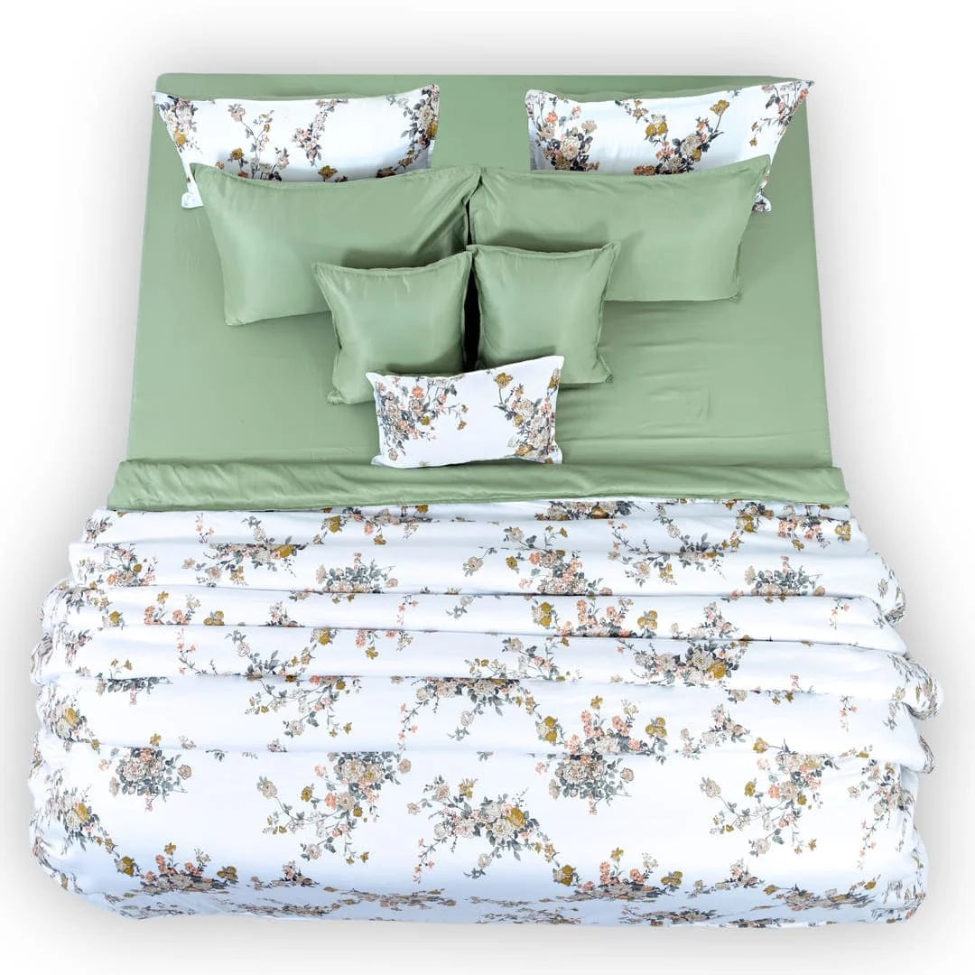 Linen Blend AC Comforter With 2 Pillow Cases and 1 Breakfast Pillow - Ember