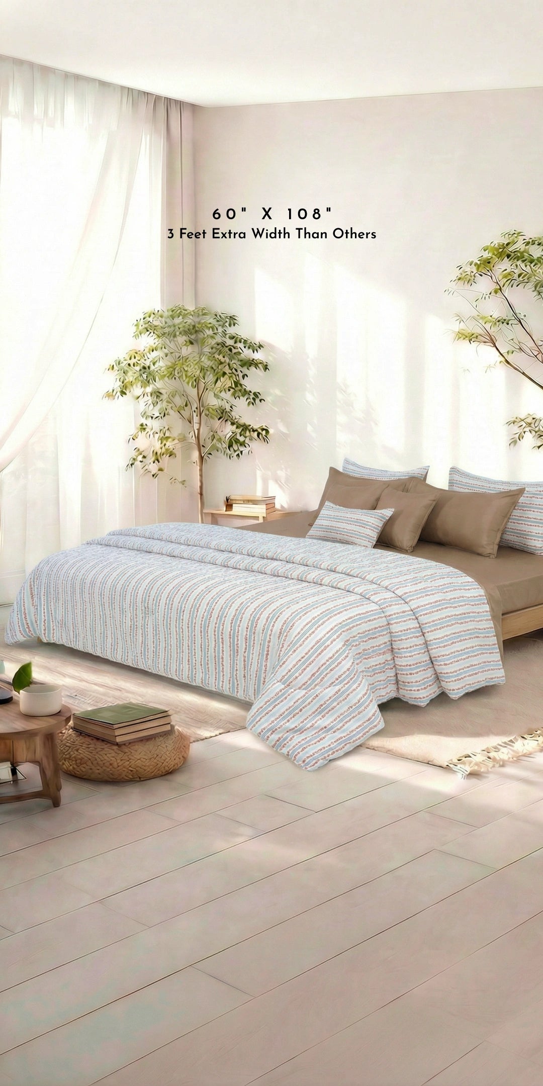 Linen Blend AC Comforter With 2 Pillow Cases and 1 Breakfast Pillow For Single Size Bed - Fresa