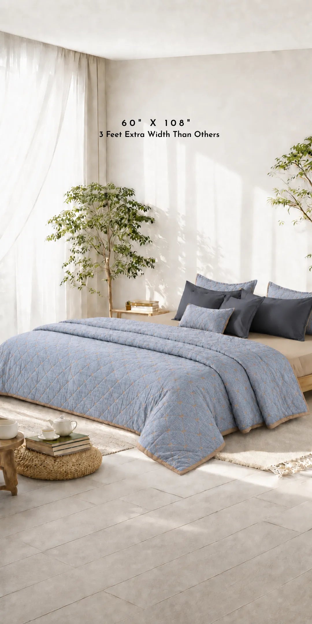 Linen Blend AC Comforter With 2 Pillow Cases and 1 Breakfast Pillow For Single Size Bed- Elaris