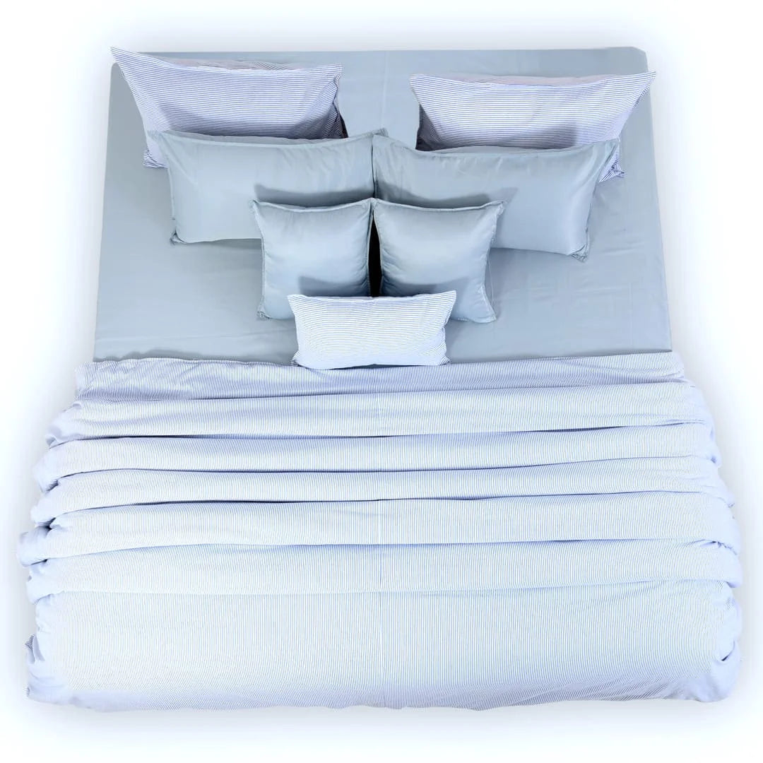 Zarf Linen Blend Bedding Set Of 9 - Breeze