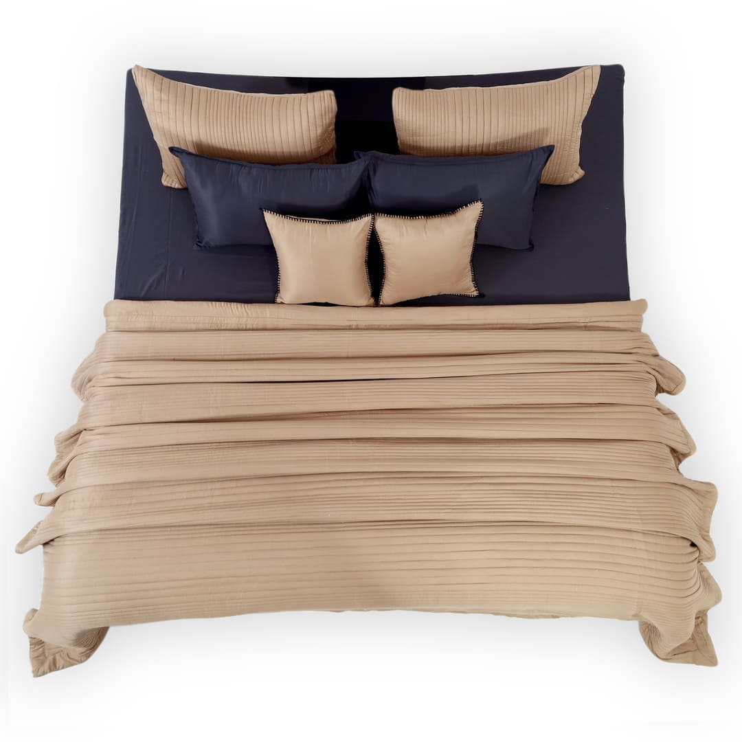 Zarf California King Size AC Comforters With 2 Pillow Cases & 2 Cushion Covers - Tan