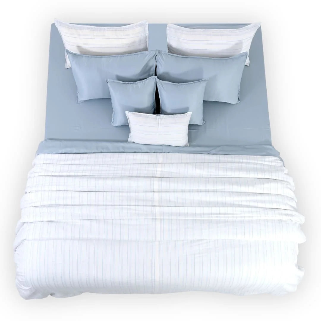 Linen Blend AC Comforter With 2 Pillow Cases and 1 Breakfast Pillow - Shore