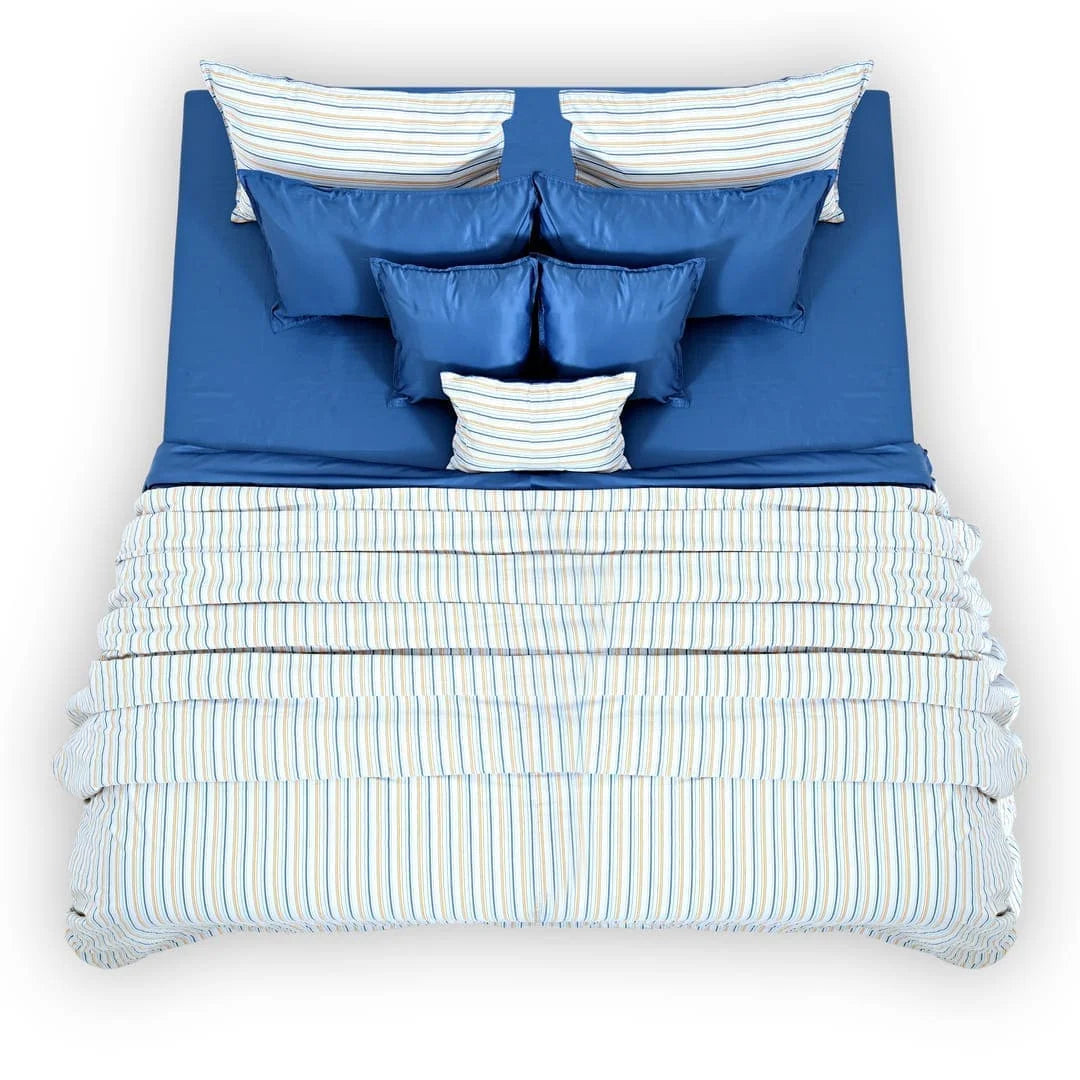 Zarf Linen Blend Bedding Set Of 9 For Single Size Bed - Mariner