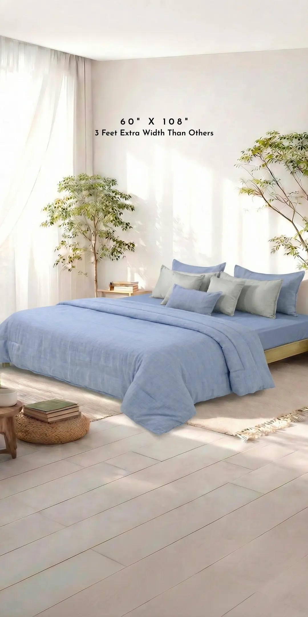 Linen Blend AC Comforter With 2 Pillow Cases and 1 Breakfast Pillow For Single Size Bed- Xavia