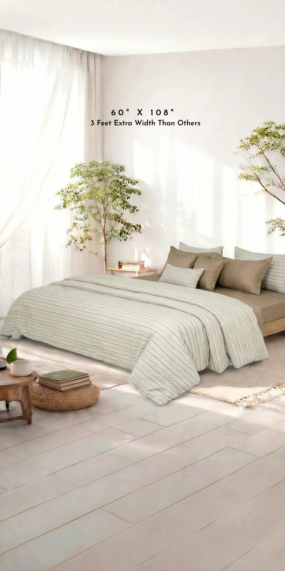 Linen Blend AC Comforter With 2 Pillow Cases and 1 Breakfast Pillow For Single Size Bed- Vesper