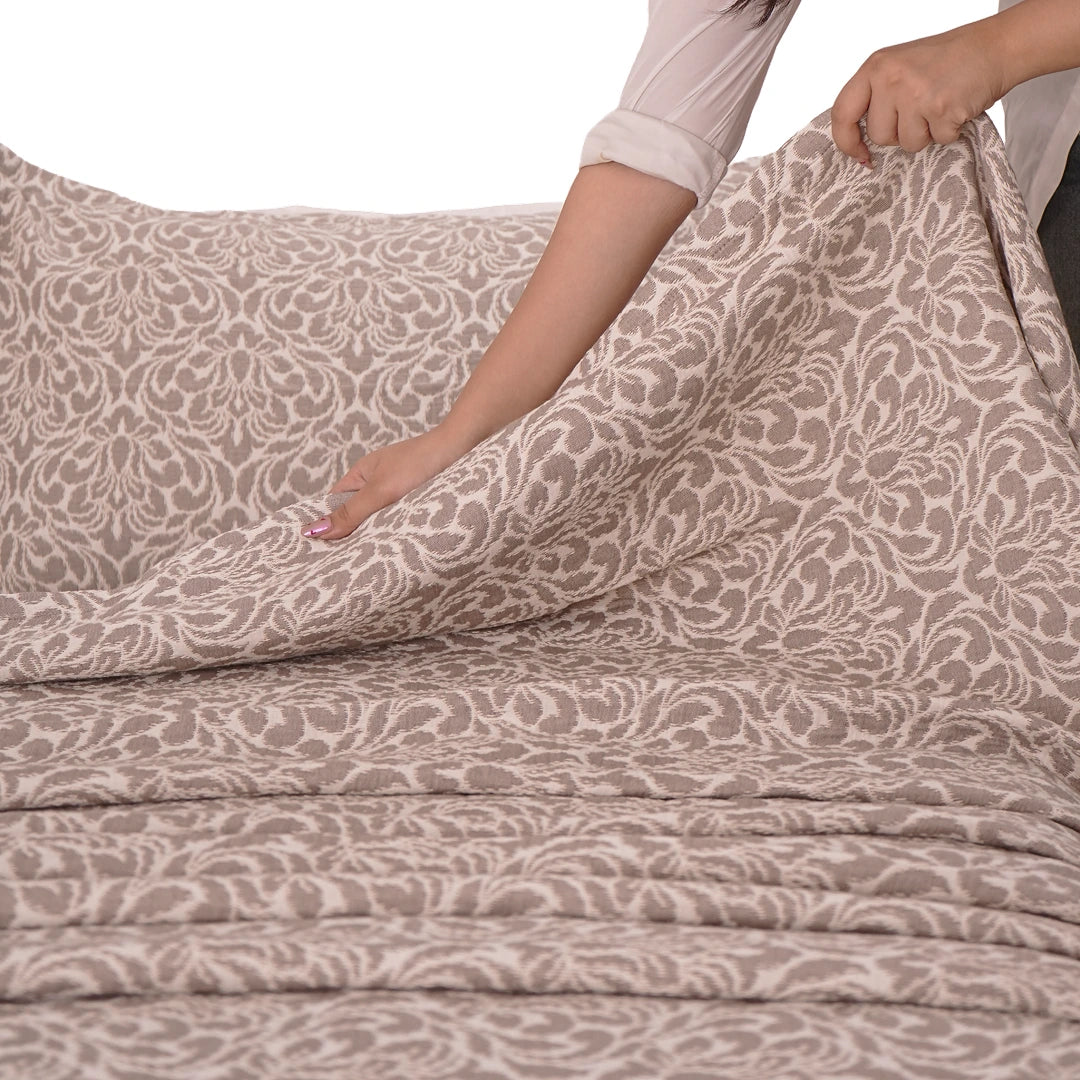 Zarf King Size Pure Cotton Cottage Blanket with 2 Pillowcases - Oatshade