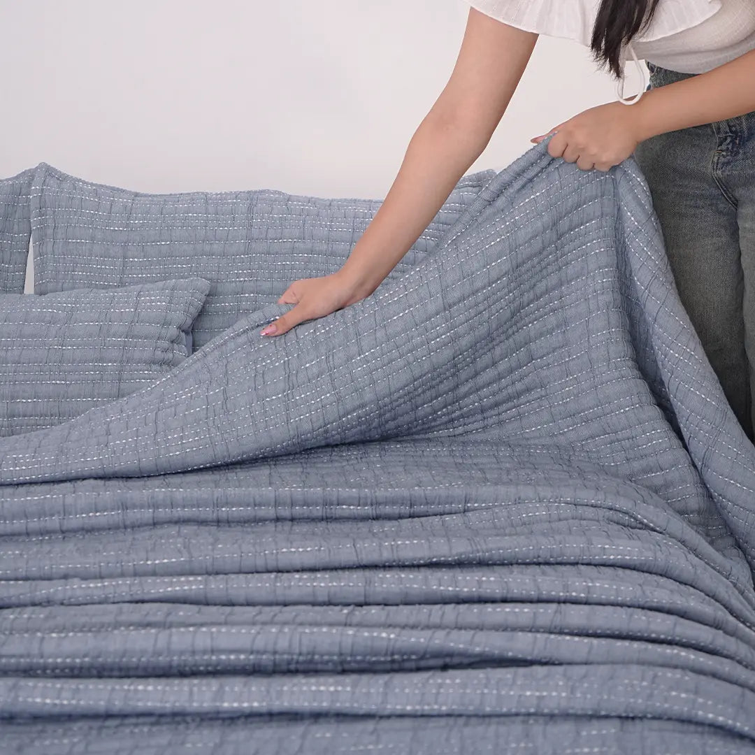 Zarf King Size Pure Cotton Cottage Comforter with 2 Pillowcases and 1 Cushion Cover - Dreamtide