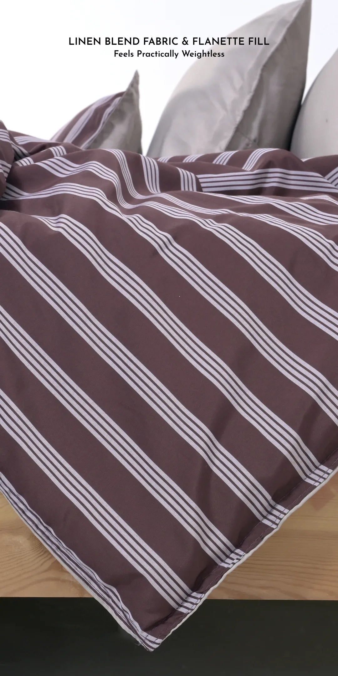 Linen Blend AC Comforter With 2 Pillow Cases and 1 Breakfast Pillow - Truffle