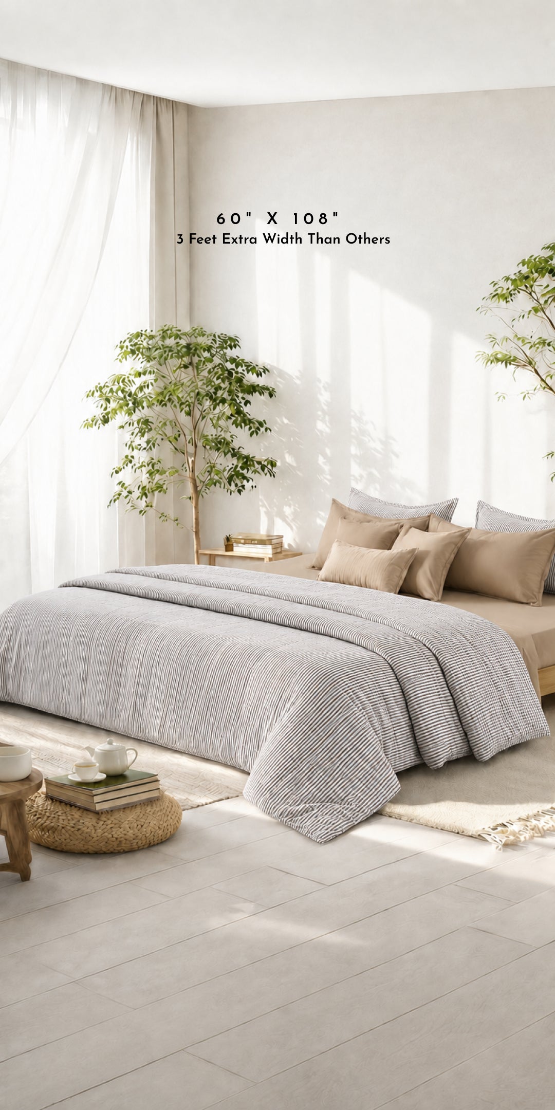 Linen Blend AC Comforter With 2 Pillow Cases and 1 Breakfast Pillow For Single Size Bed- Rigato