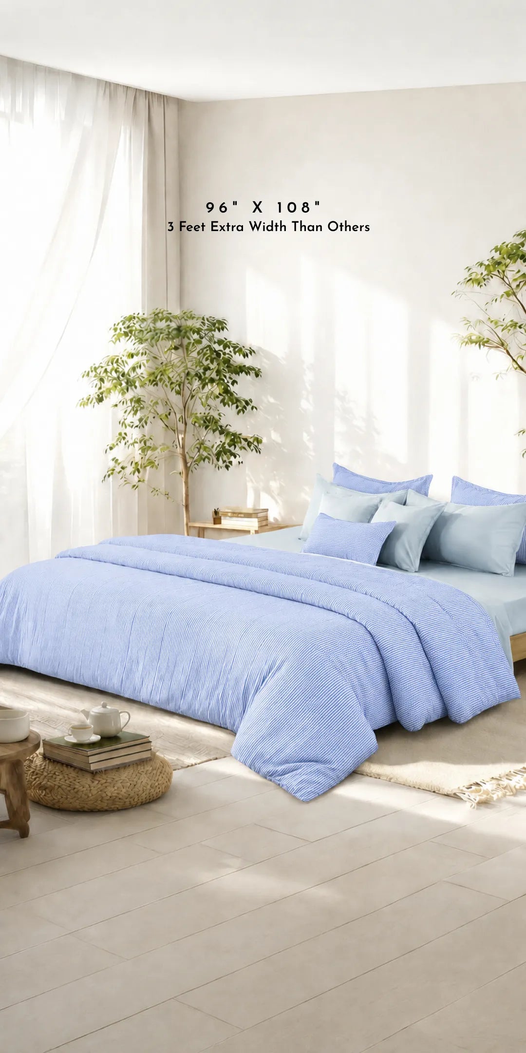Linen Blend AC Comforter With 2 Pillow Cases and 1 Breakfast Pillow - Breeze