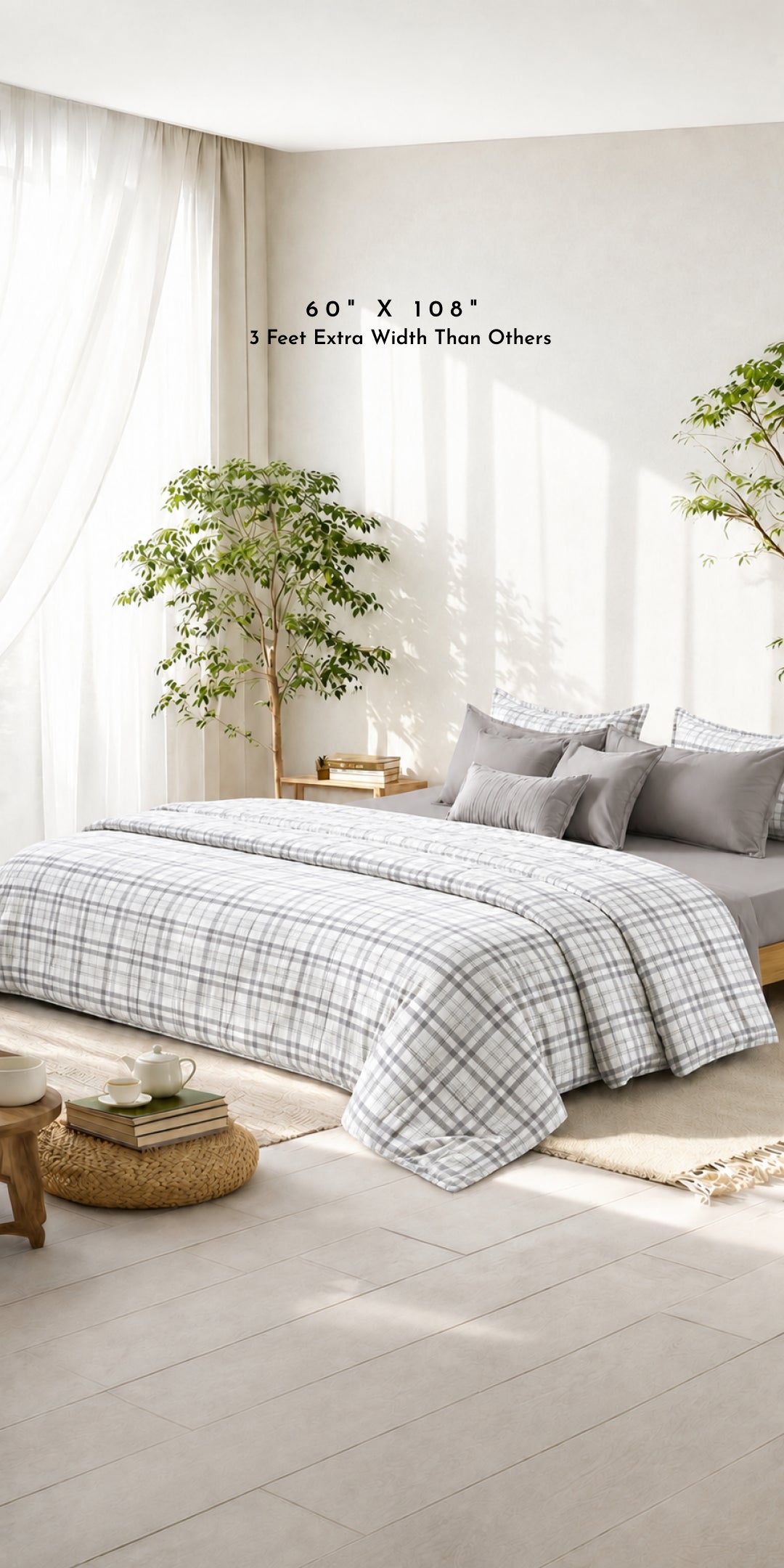 Linen Blend AC Comforter With 2 Pillow Cases and 1 Breakfast Pillow For Single Size Bed- Waverly