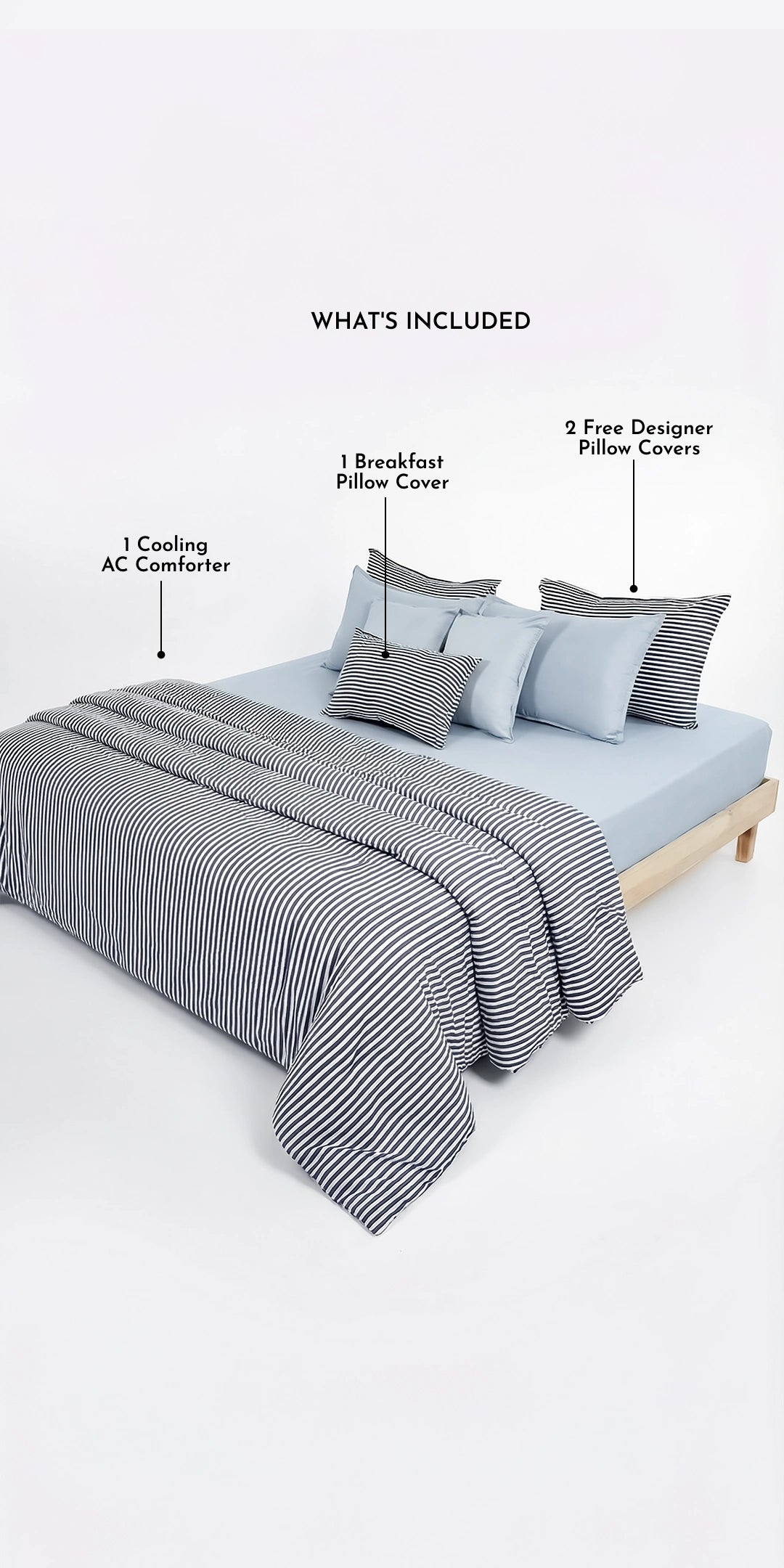 Linen Blend AC Comforter With 2 Pillow Cases and 1 Breakfast Pillow - Nautical