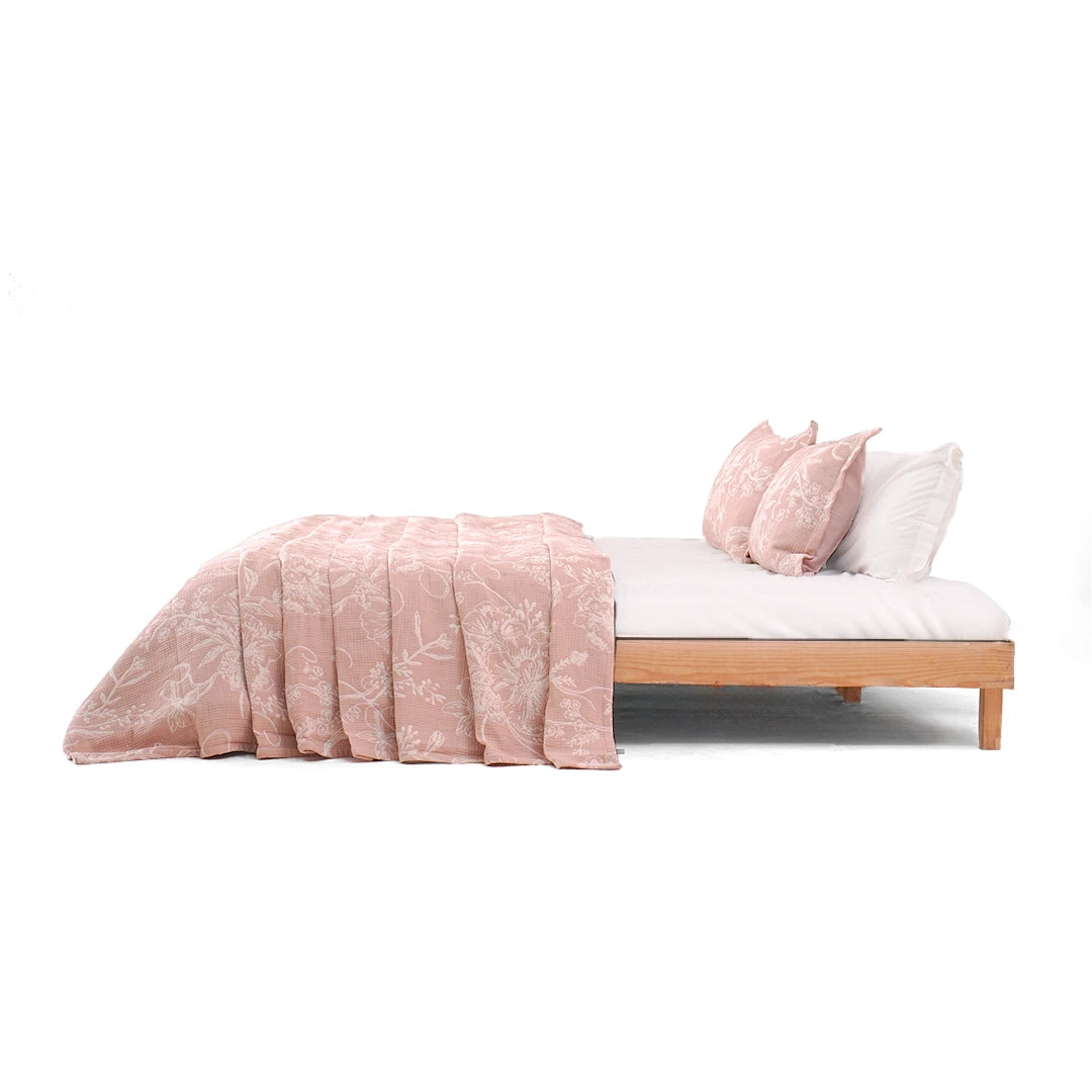 Zarf King Size Pure Cotton Cottage Blanket with 2 Pillowcases - Candyfloss