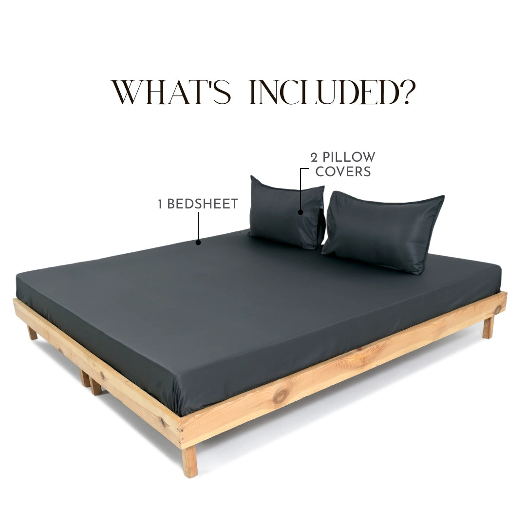 ZARF Italian Staple Weave Bedsheet With 2 Solid Pillowcases - Cinder