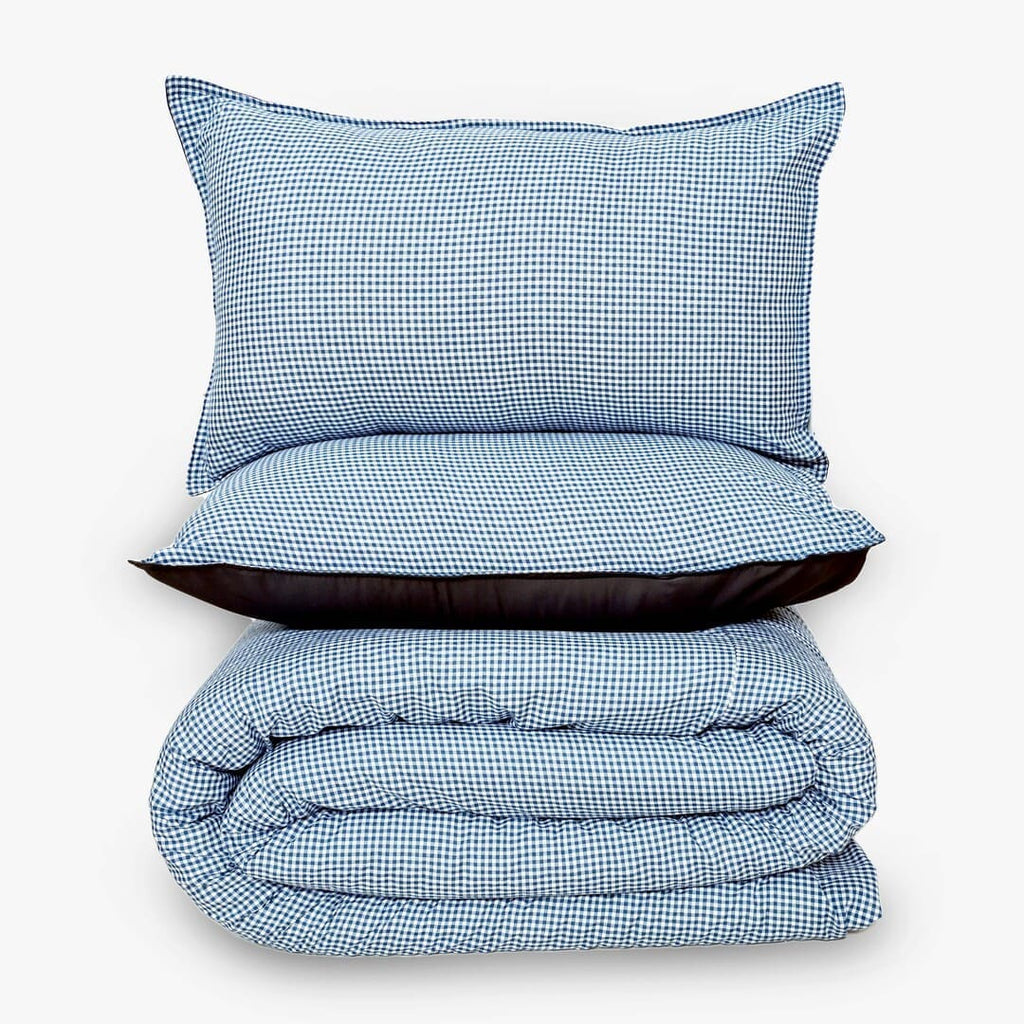 Zarf Reversible Quilt For Single Size Bed With 2 pillowcases and 1 Breakfast Cushion cover - Gingham