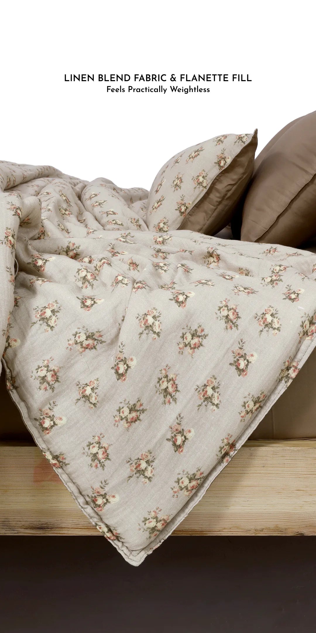 Linen Blend AC Comforter With 2 Pillow Cases and 1 Breakfast Pillow - Heritage