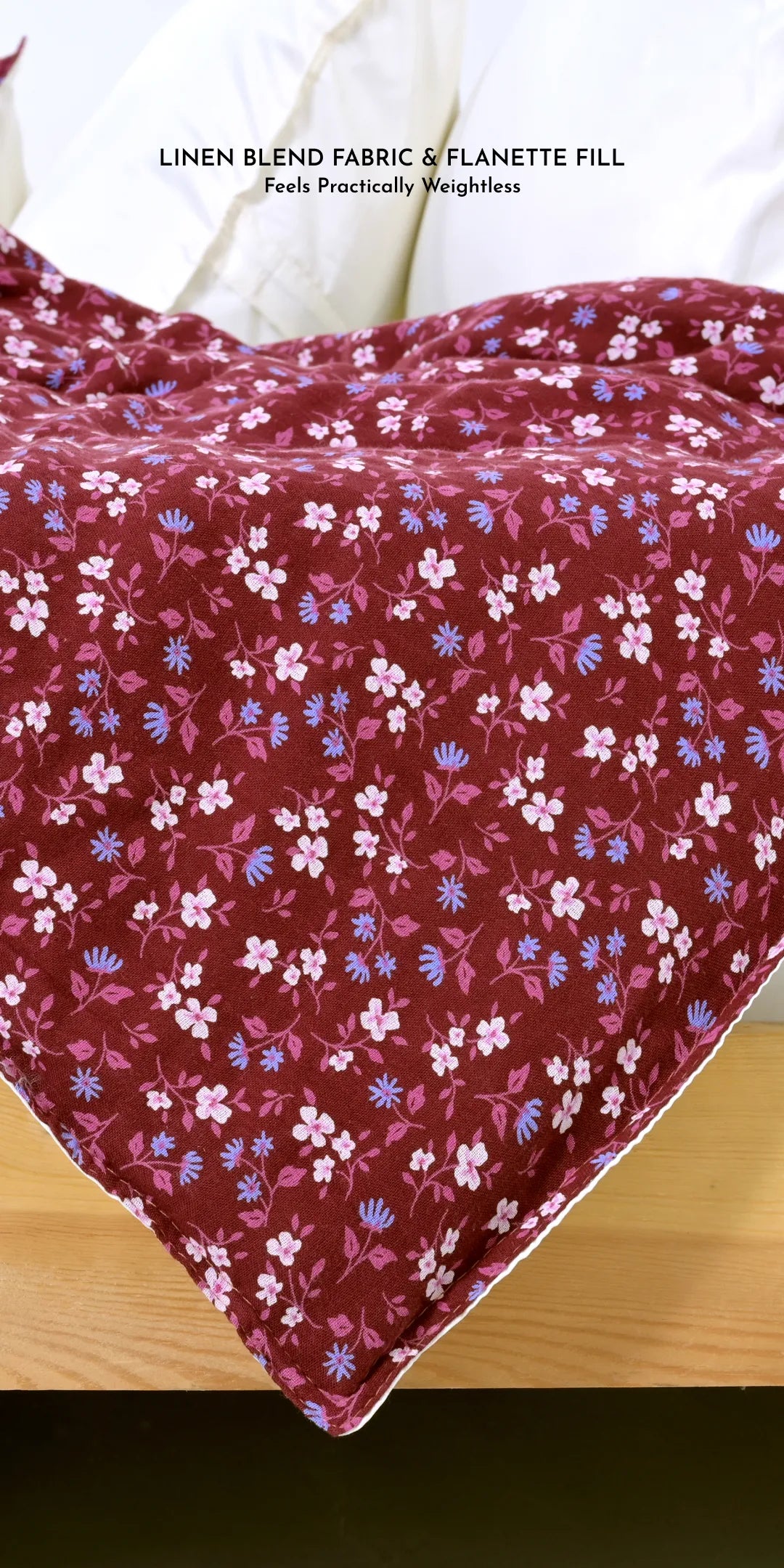 Linen Blend AC Comforter With 2 Pillow Cases and 1 Breakfast Pillow - Scarlet