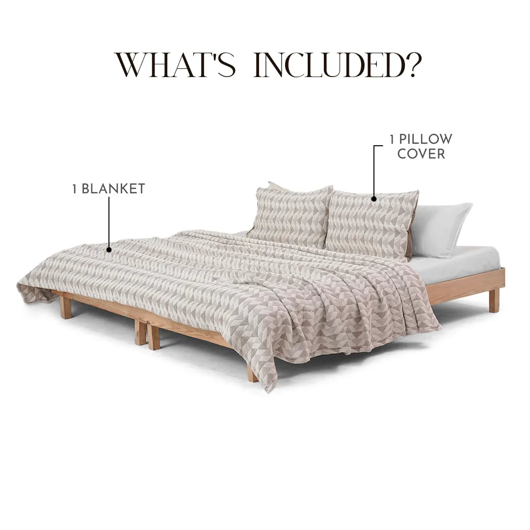 Zarf California King Size Plush Cotton AC Blanket With 2 Pillow Cases - Celestial Grey