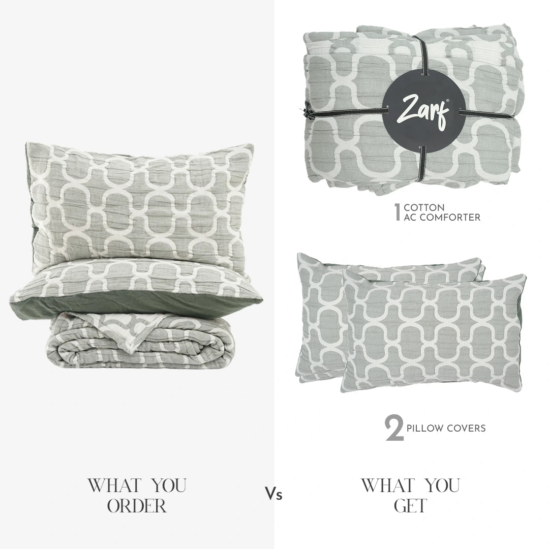 Zarf California King Size Plush Cotton AC Comforter With 2 Pillow Cases - Earthveil