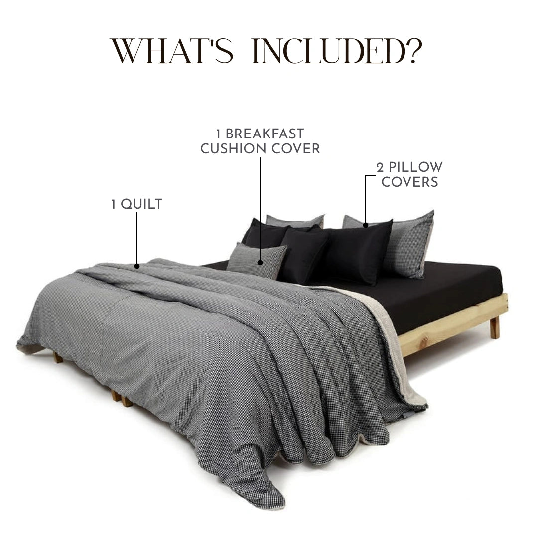 Zarf Reversible Quilt For Single Size Bed With 2 pillowcases and 1 Breakfast Cushion cover- Oxford