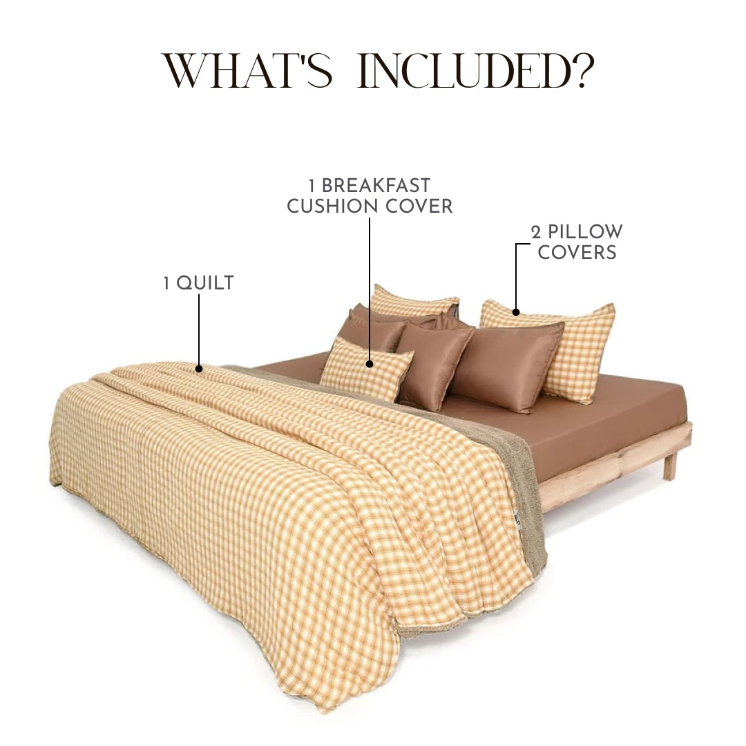 Zarf California King Size Reversible Quilt  With 2 pillowcases and 1 Breakfast Cushion cover - Maple