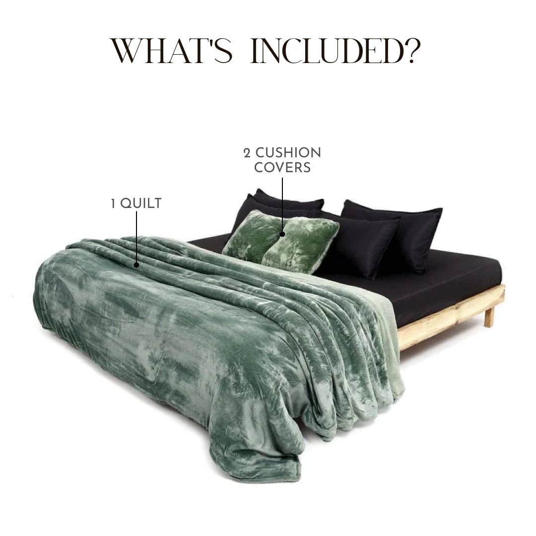 Zarf Reversible Quilt For Single Size Bed With 2 Cushion Covers - Seafoam