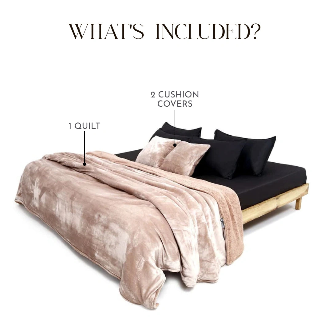 Zarf Reversible Quilt For Single Size Bed With 2 Cushion Covers - Peony