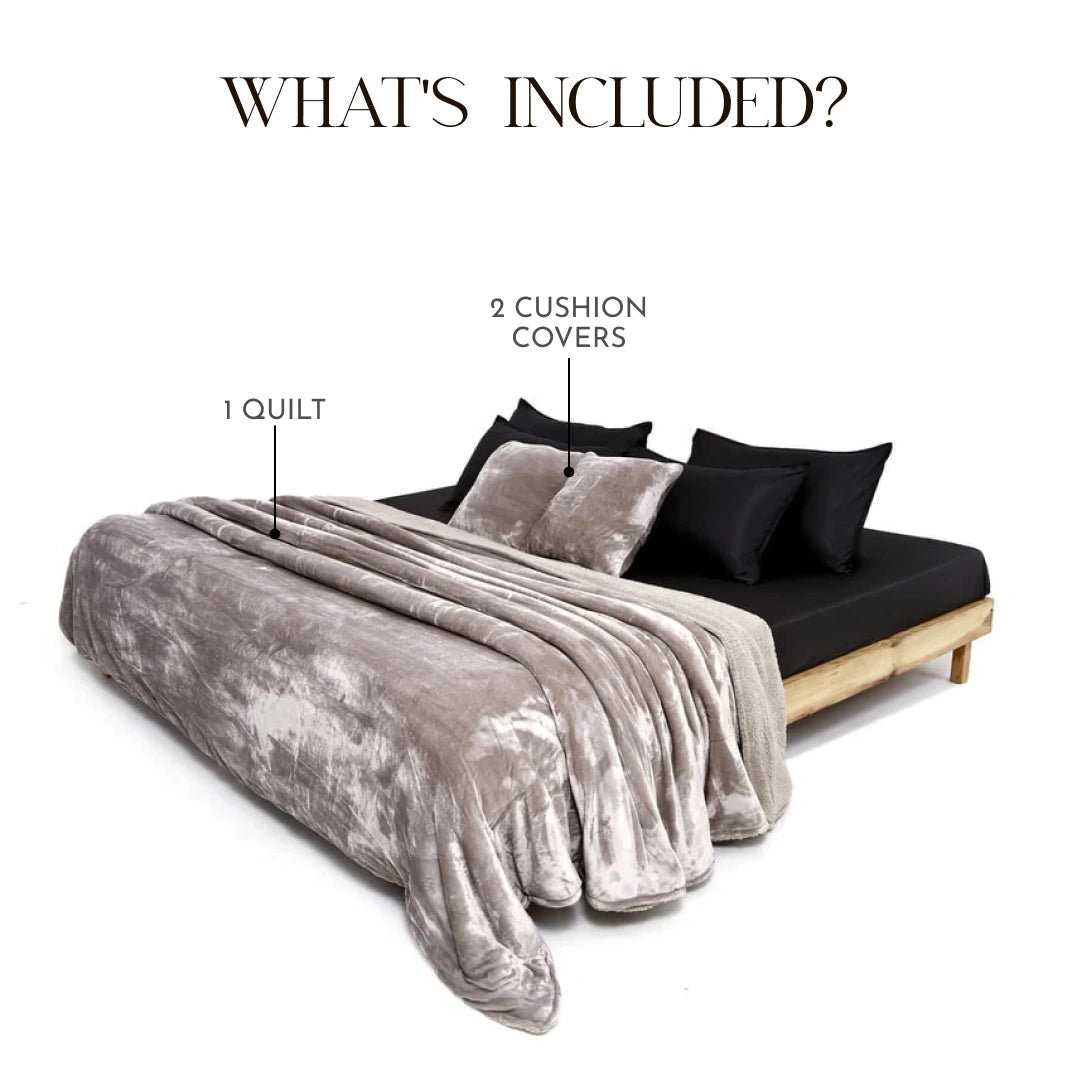 Zarf Reversible Quilt For Single Size Bed With 2 Cushion Covers - Chrome