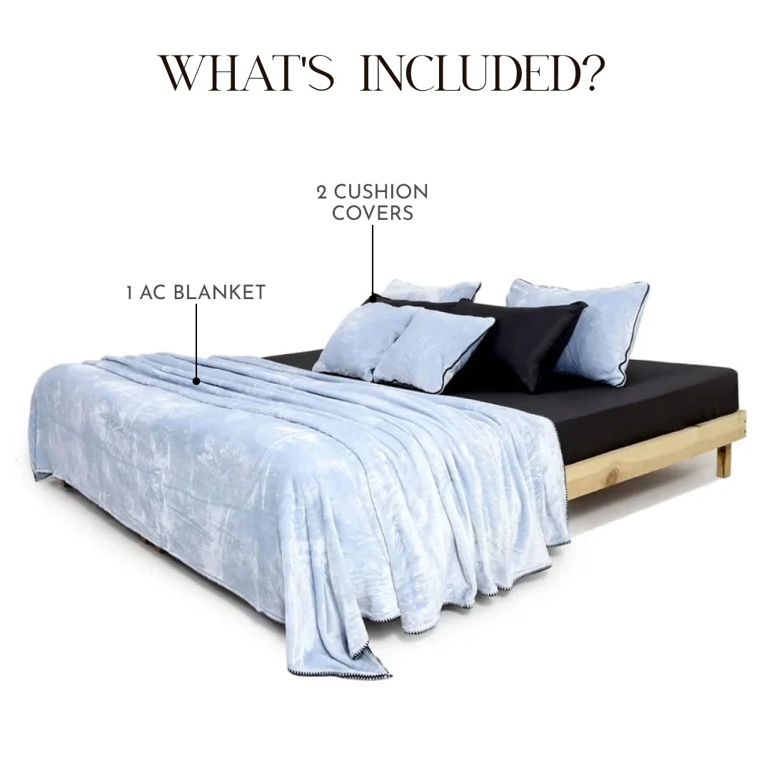 Zarf Ultra Soft All-Season Premium AC Blanket For Single Size Bed With 2 Cushion Covers - Powder Blue