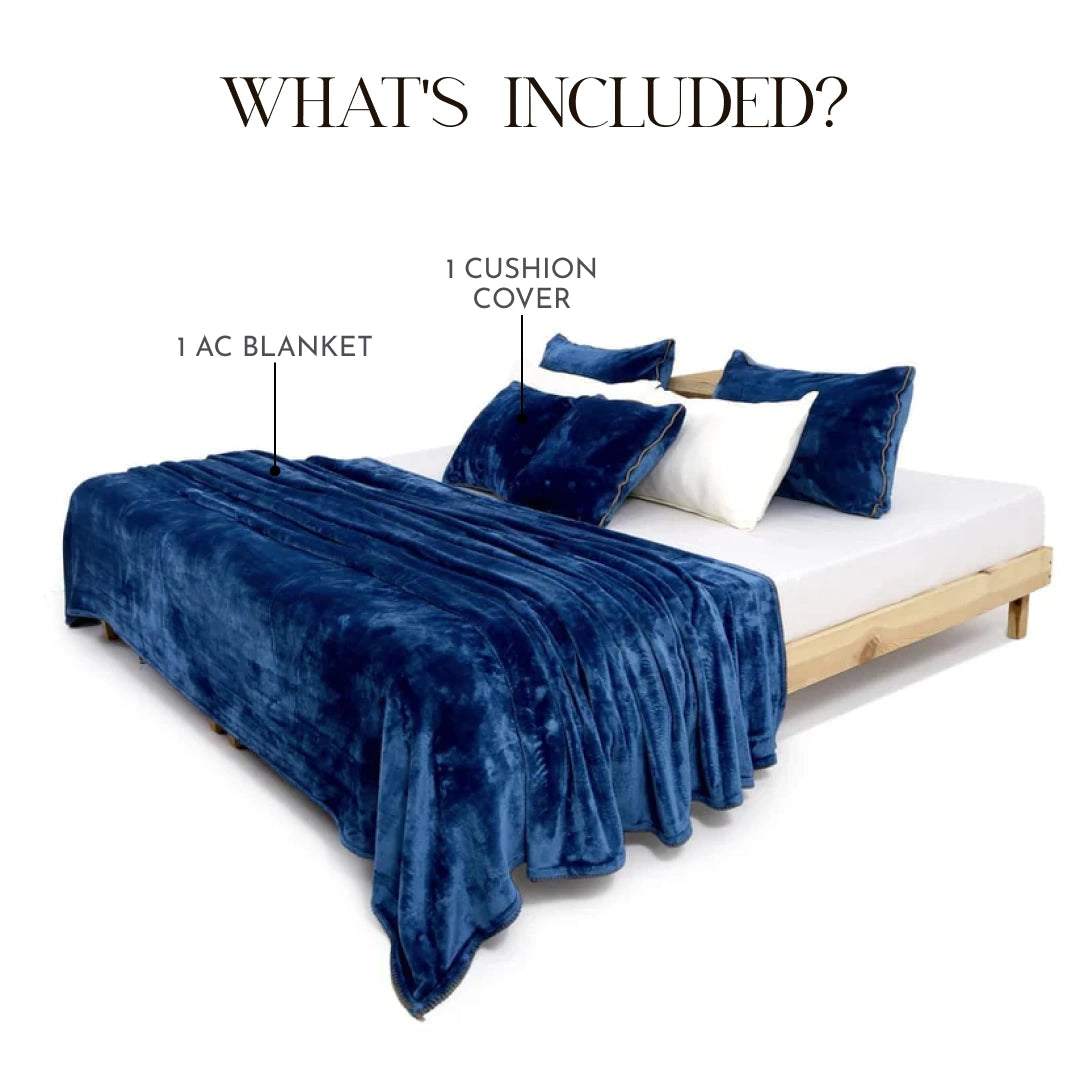 Zarf All-Season Premium Baby Size AC Blanket With One Cushion Cover - Cobalt