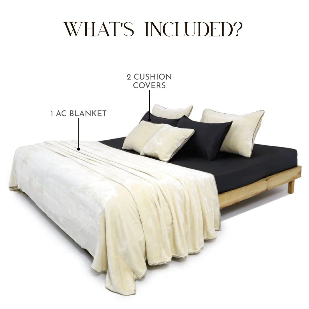 Zarf All-Season Premium AC Blanket With Two Cushion Covers - Daisy