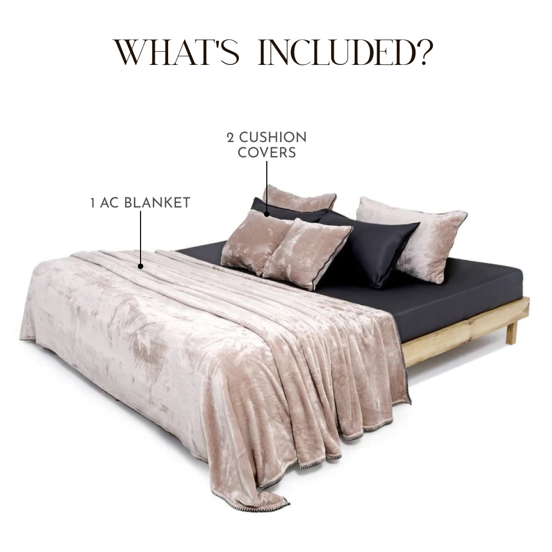 Zarf All-Season Premium AC Blanket With Two Cushion Covers - Ecru