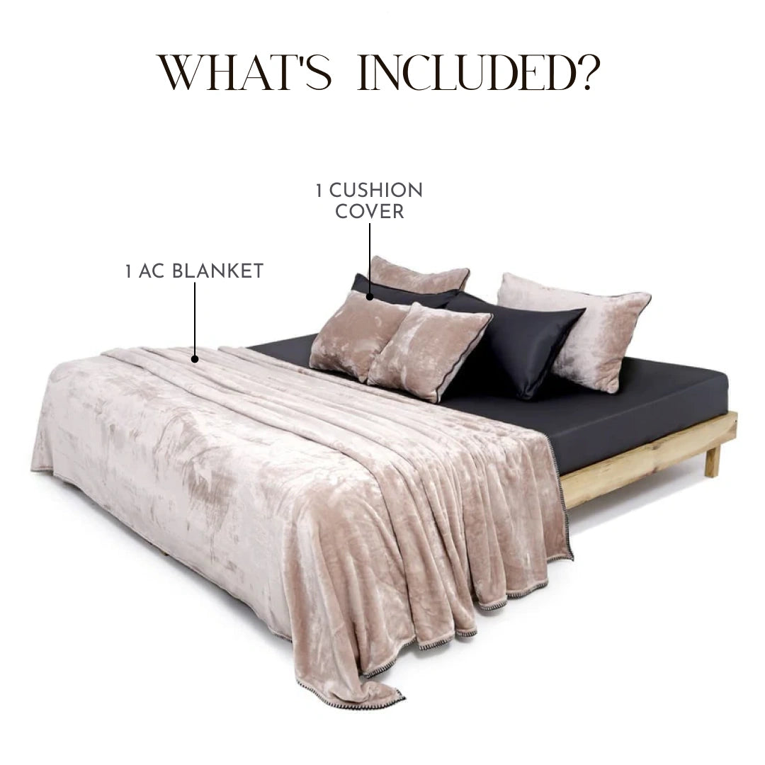 Zarf All-Season Premium Baby Size AC Blanket With One Cushion Cover - Ecru