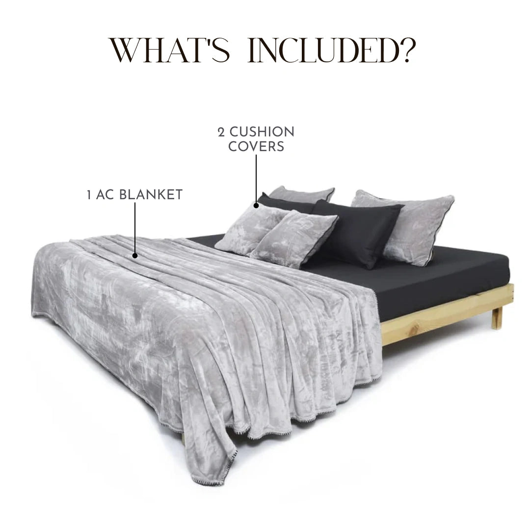 Zarf All-Season Premium AC Blanket With Two Cushion Covers - Ash Grey