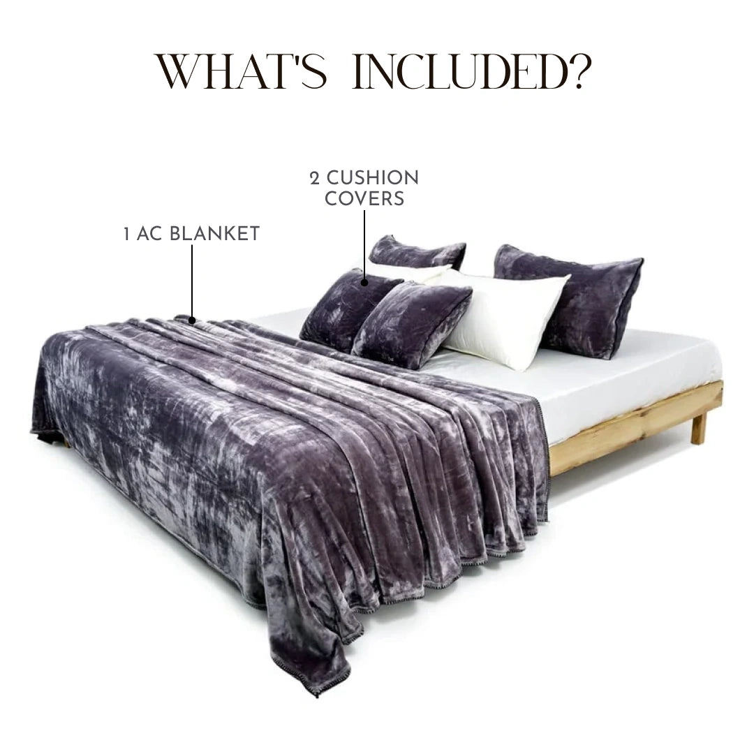 Zarf All-Season Premium AC Blanket With Two Pillow Covers & Two Cushion Covers - Mauve