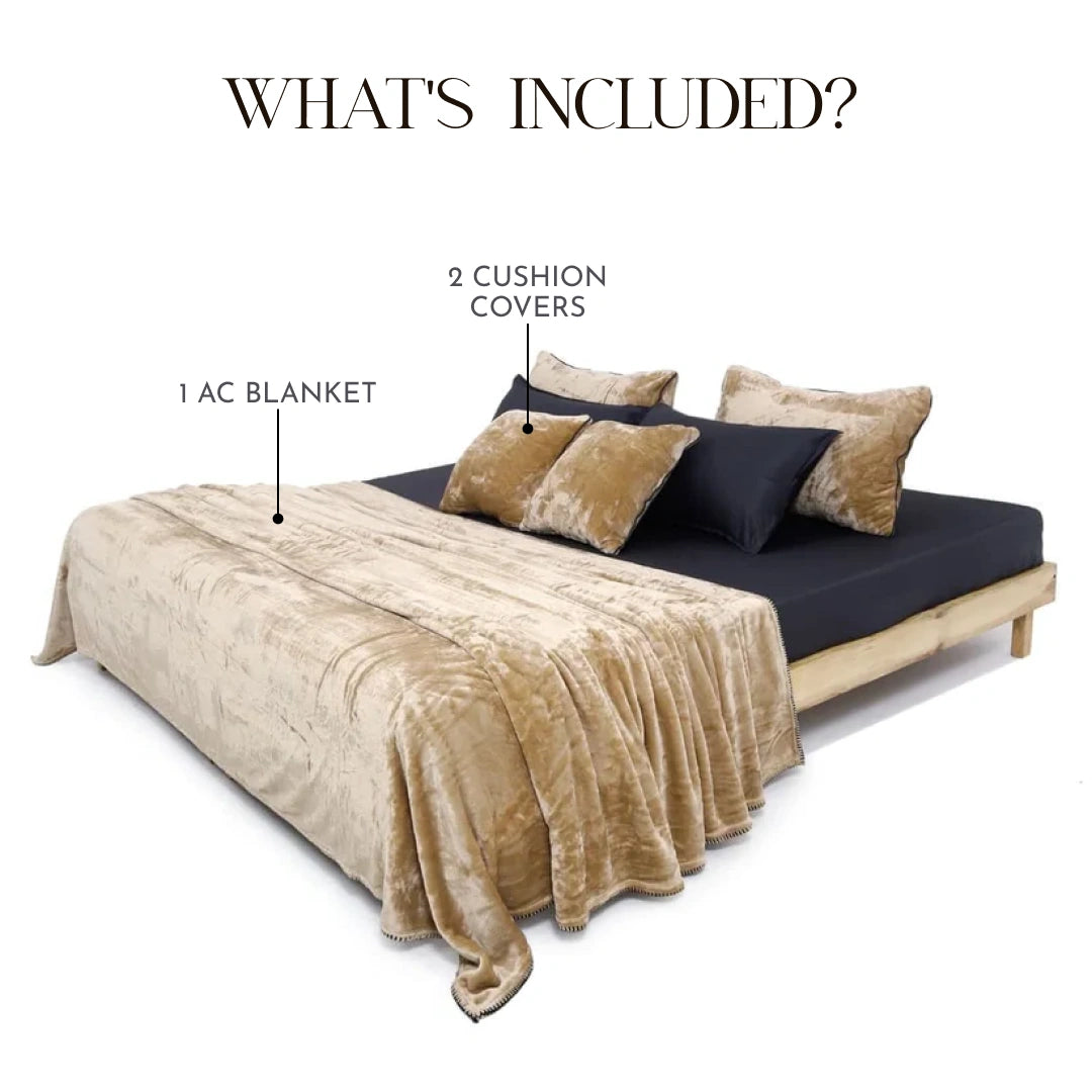 Zarf All-Season Premium AC Blanket With Two Pillow Covers & Two Cushion Covers - Taupe