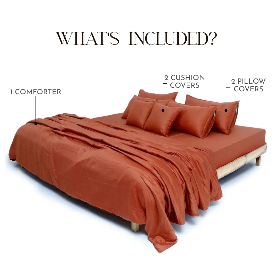 ZARF Egyptian Cotton Comforter With 2 Pillowcases & 2 Cushion Covers - Terra