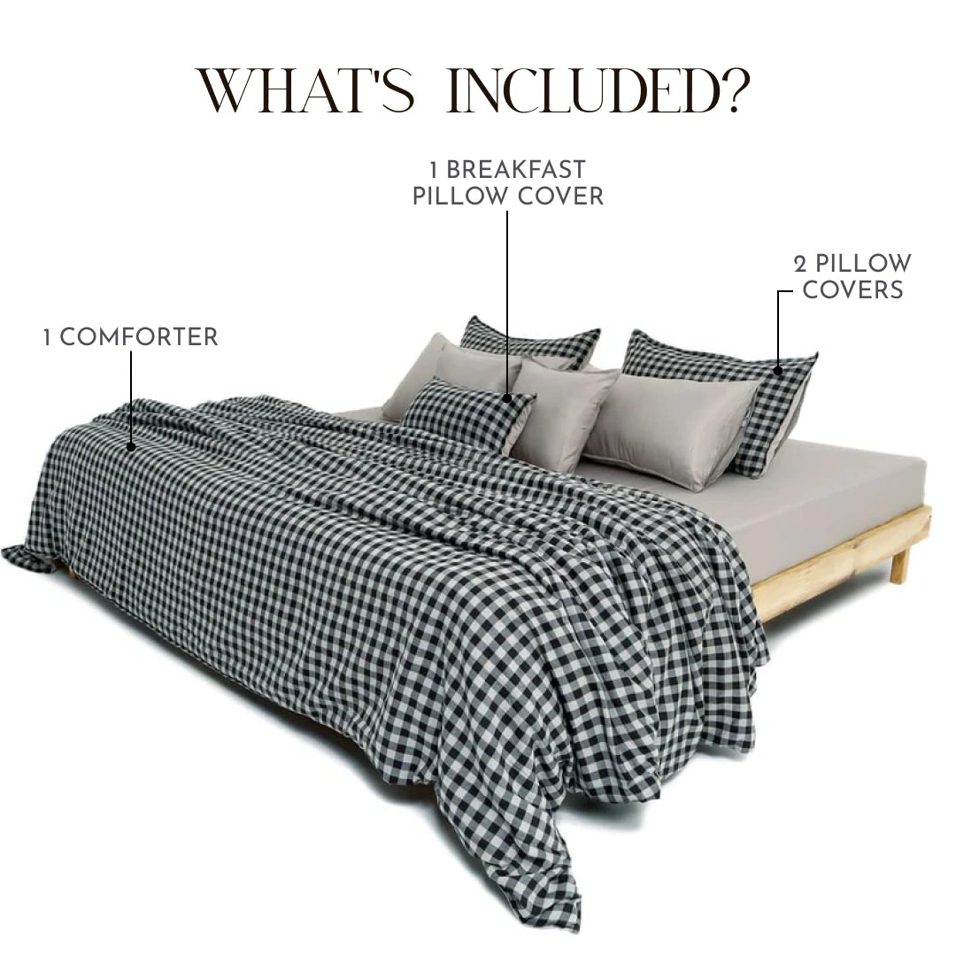 Linen Blend AC Comforter With 2 Pillow Cases and 1 Breakfast Pillow - Twilight