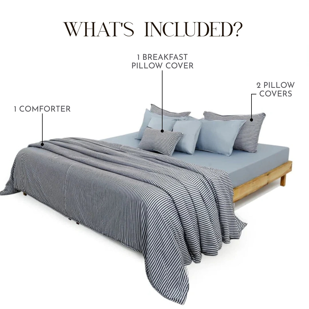 Linen Blend AC Comforter With 2 Pillow Cases and 1 Breakfast Pillow - Cambridge