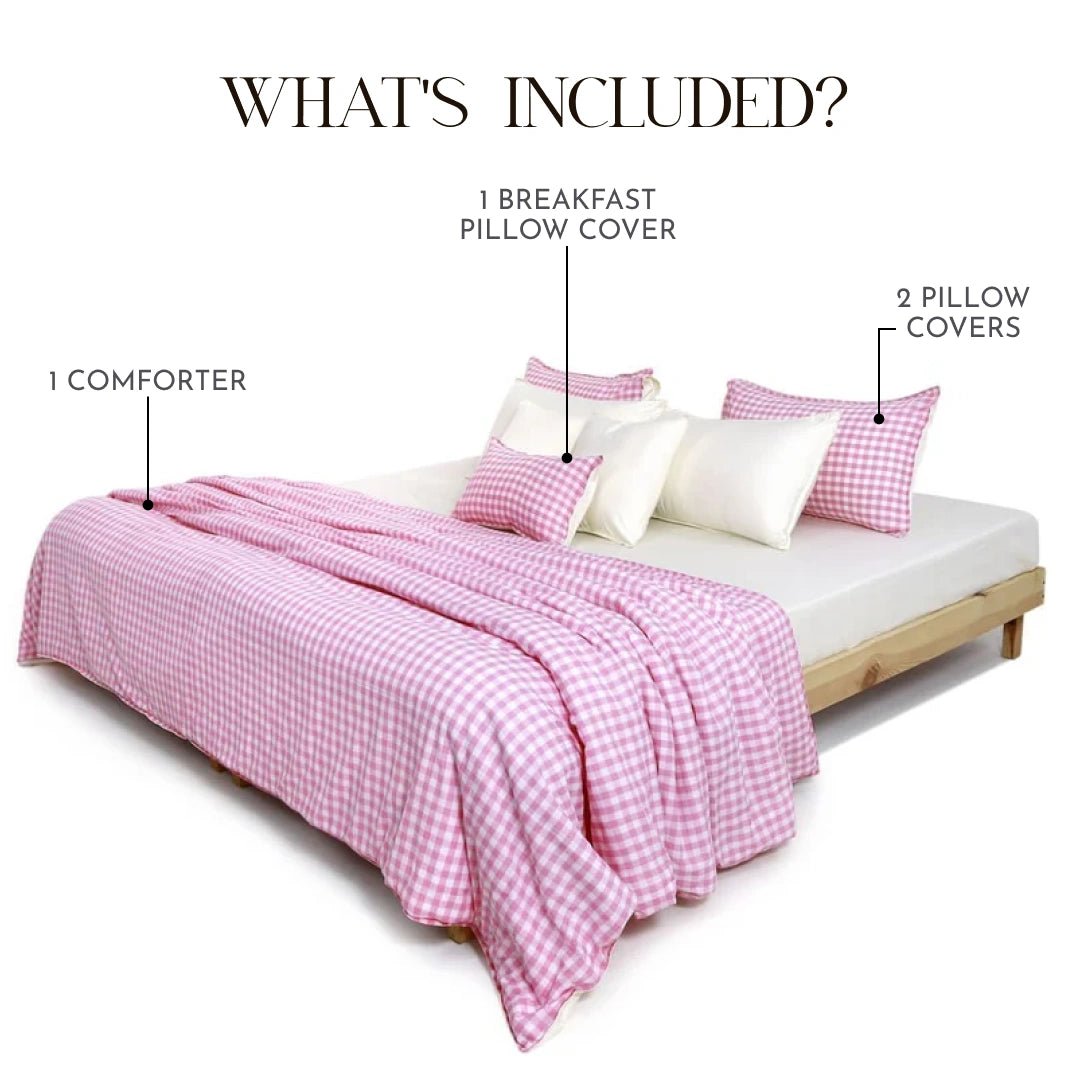 Linen Blend AC Comforter With 2 Pillow Cases and 1 Breakfast Pillow - Poppy