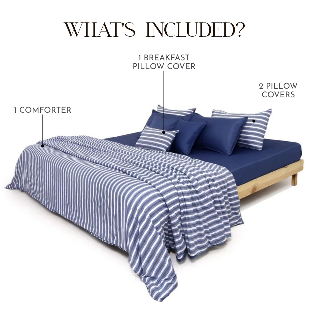 Linen Blend AC Comforter With 2 Pillow Cases and 1 Breakfast Pillow - Seafarer