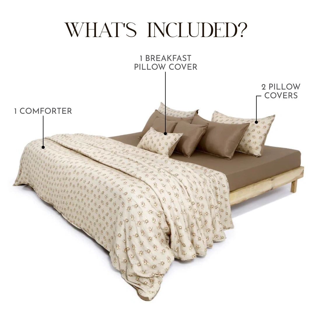 Linen Blend AC Comforter With 2 Pillow Cases and 1 Breakfast Pillow - Heritage