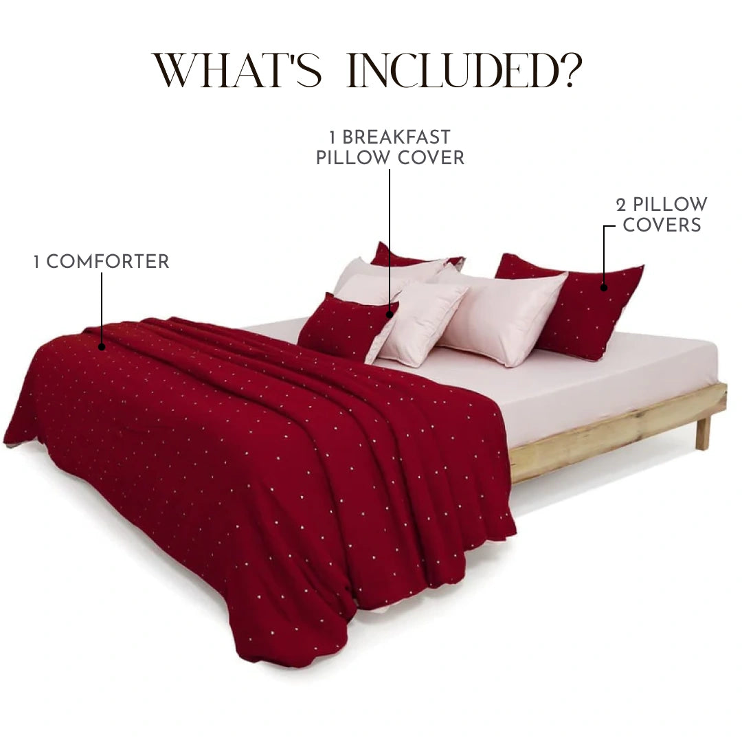 Linen Blend AC Comforter With 2 Pillow Cases and 1 Breakfast Pillow - Luvlap
