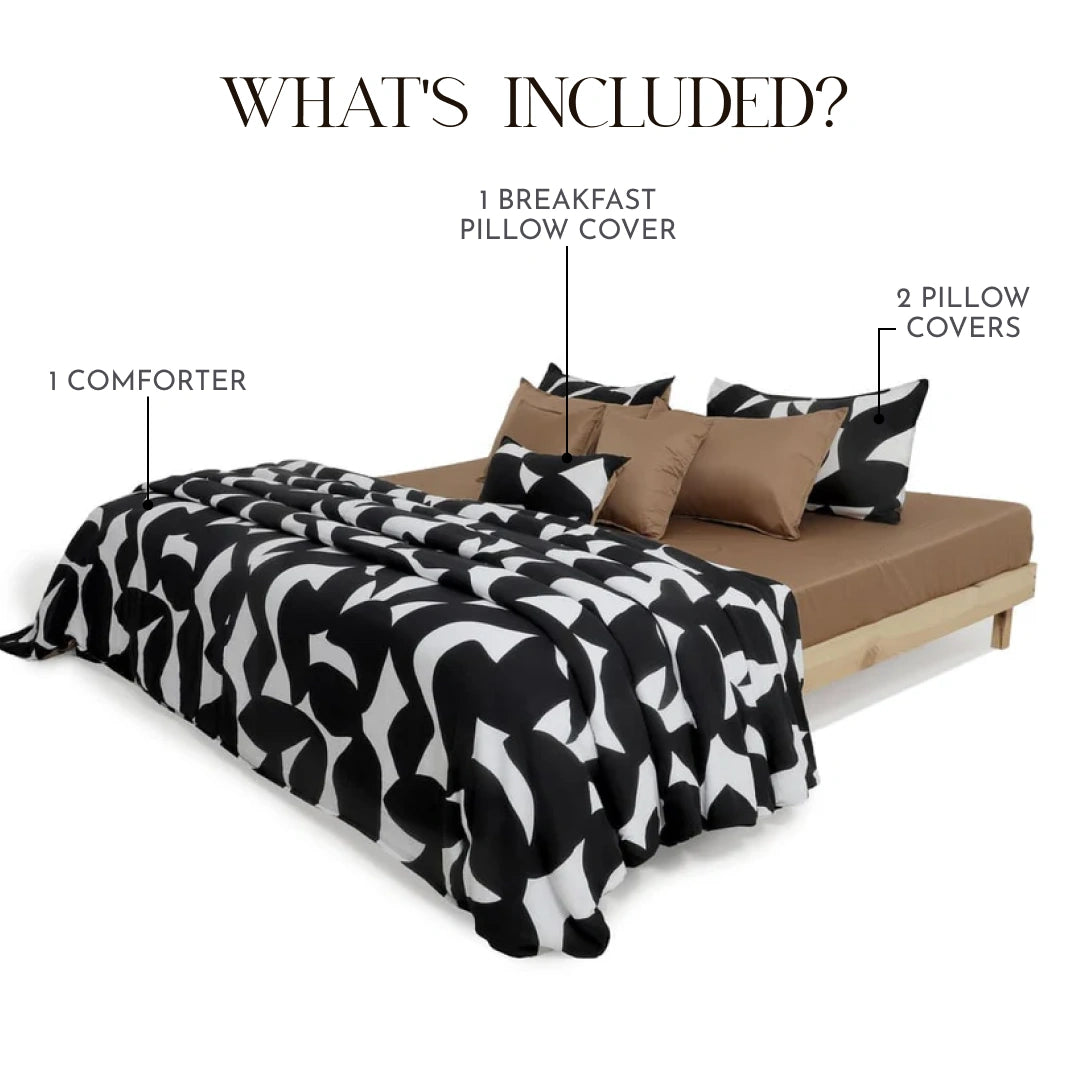 Linen Blend AC Comforter With 2 Pillow Cases and 1 Breakfast Pillow For Single Size Bed- Axis