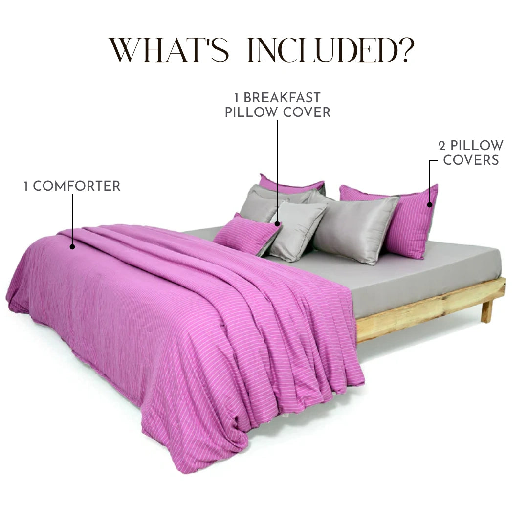 Linen Blend AC Comforter With 2 Pillow Cases and 1 Breakfast Pillow - Halo