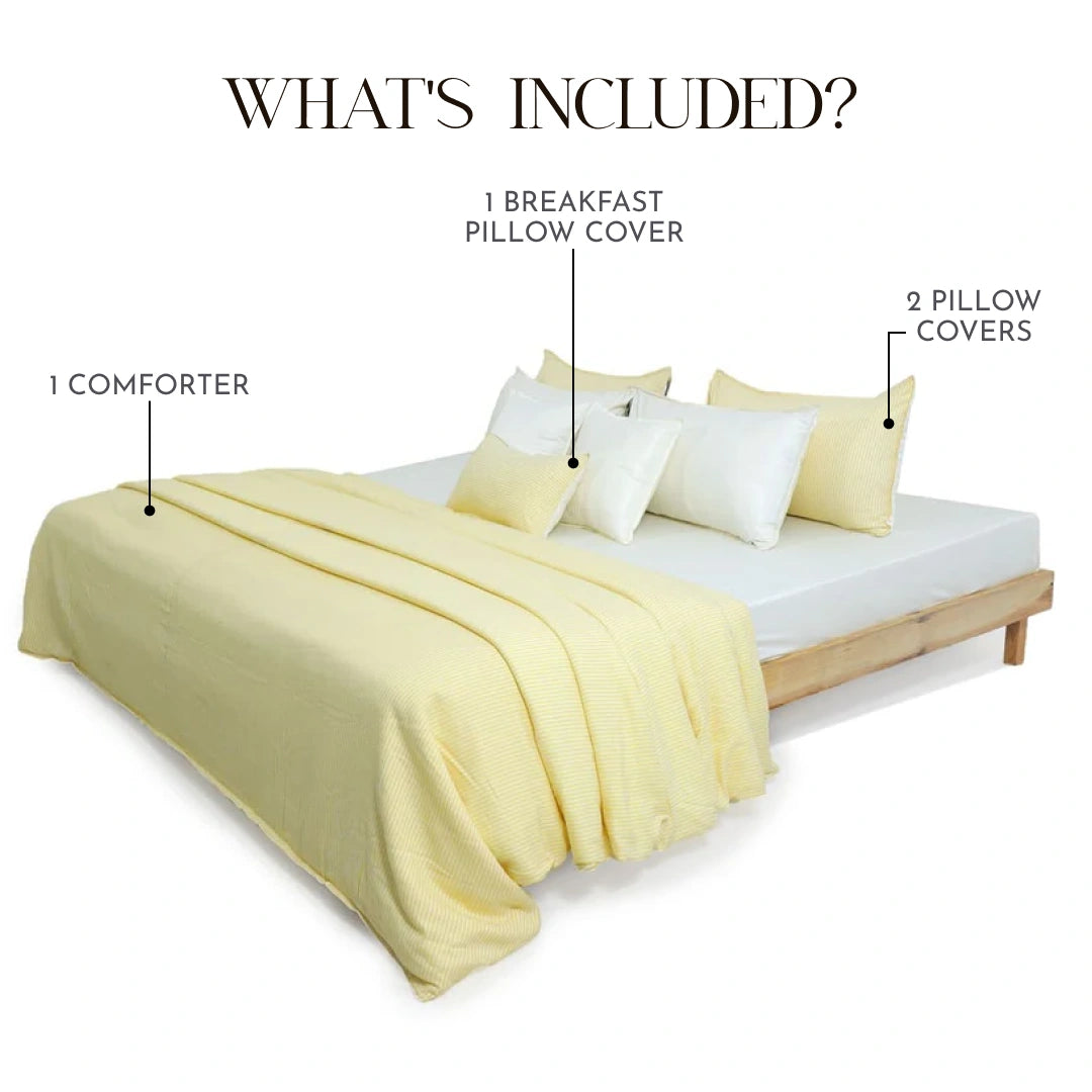 Linen Blend AC Comforter With 2 Pillow Cases and 1 Breakfast Pillow - Limone