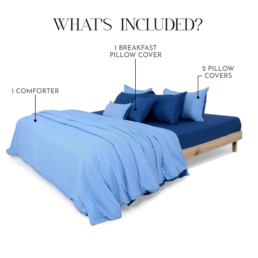 Linen Blend AC Comforter With 2 Pillow Cases and 1 Breakfast Pillow - Sail