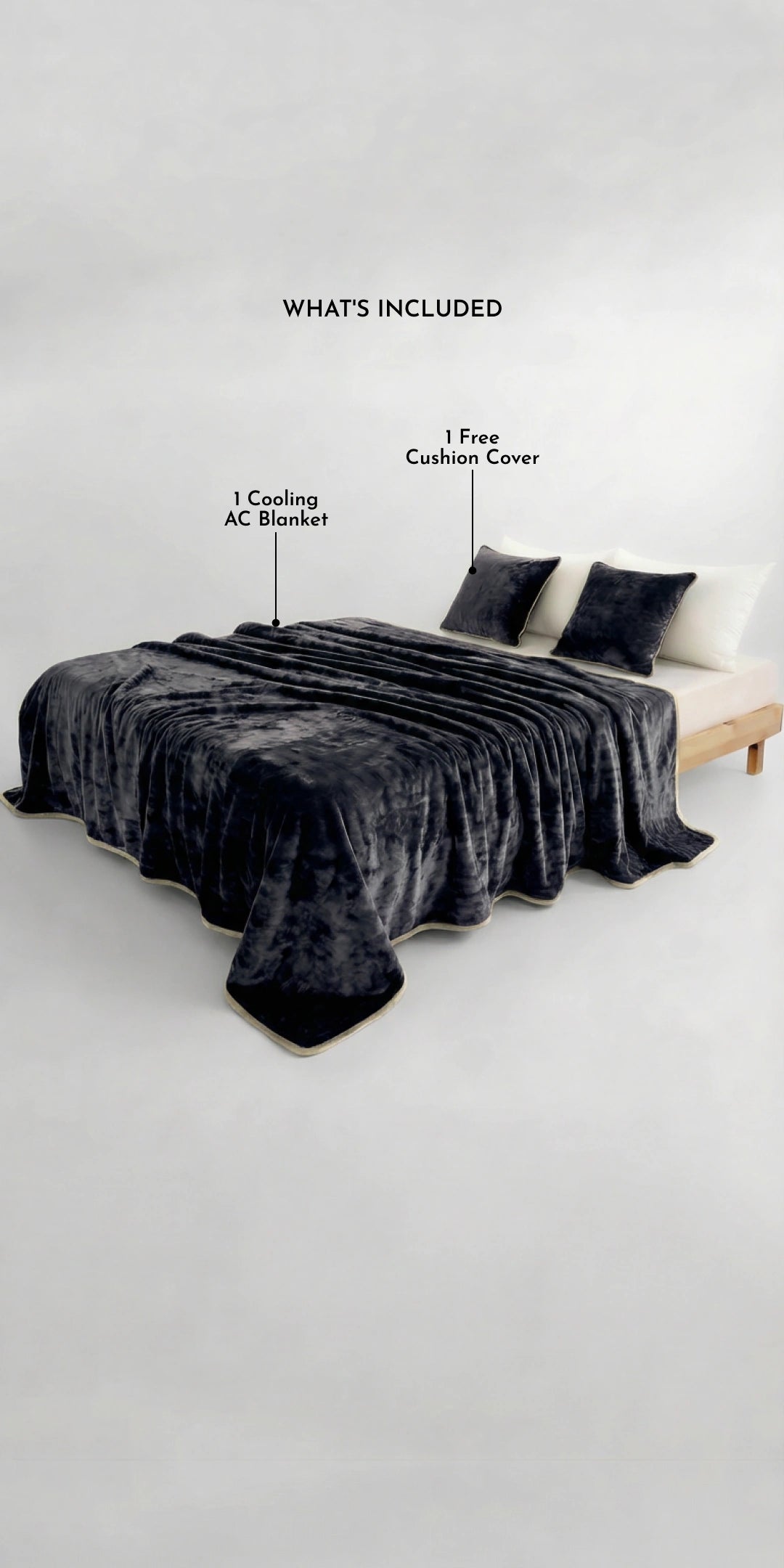 Zarf All-Season Premium Baby Size AC Blanket With One Cushion Cover - Charcoal Grey
